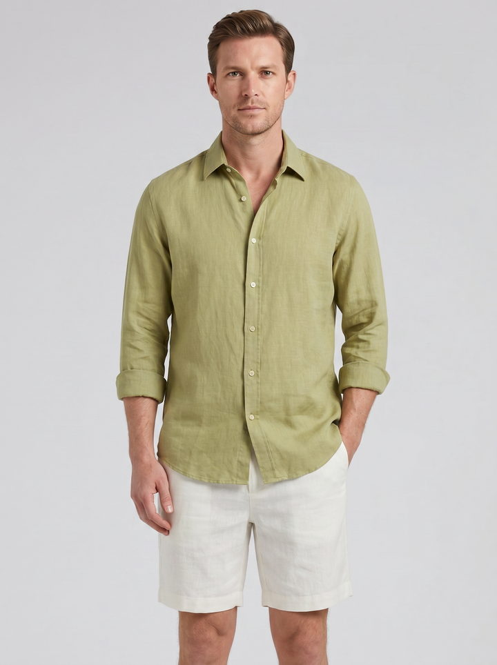 Men's Co-ord Set – Long-Sleeve Linen Shirt & Shorts