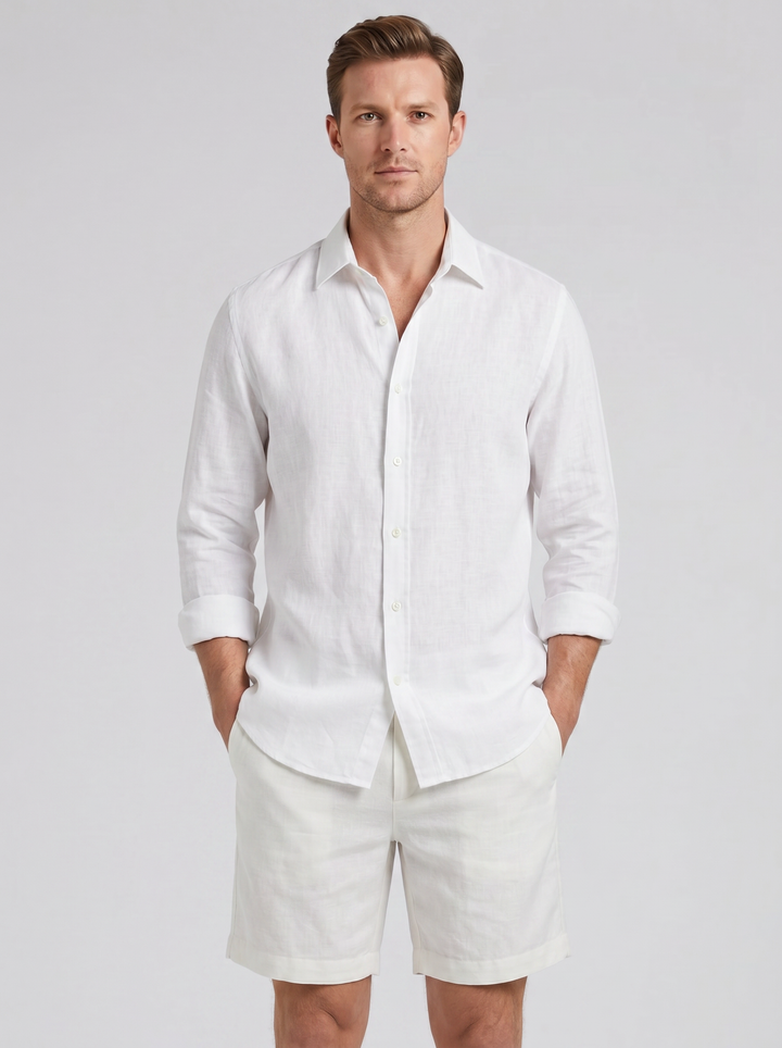 Men's Co-ord Set – Long-Sleeve Linen Shirt & Shorts