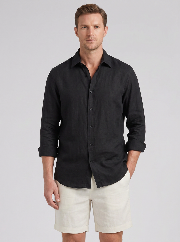 Men's Co-ord Set – Long-Sleeve Linen Shirt & Shorts