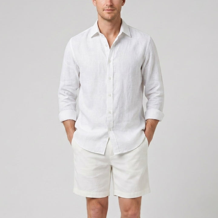 Men's Co-ord Set – Long-Sleeve Linen Shirt & Shorts