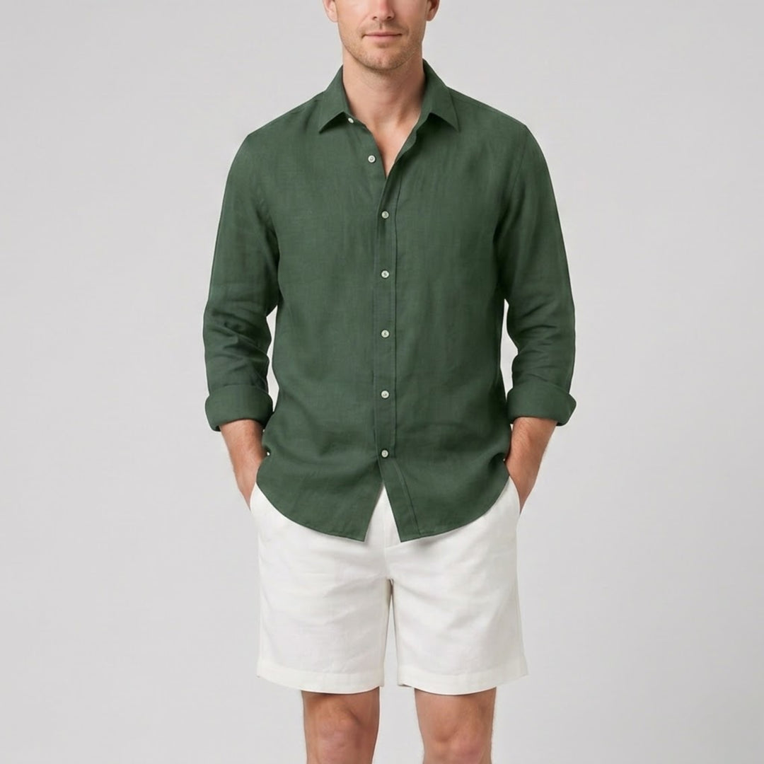 Men's Co-ord Set – Long-Sleeve Linen Shirt & Shorts