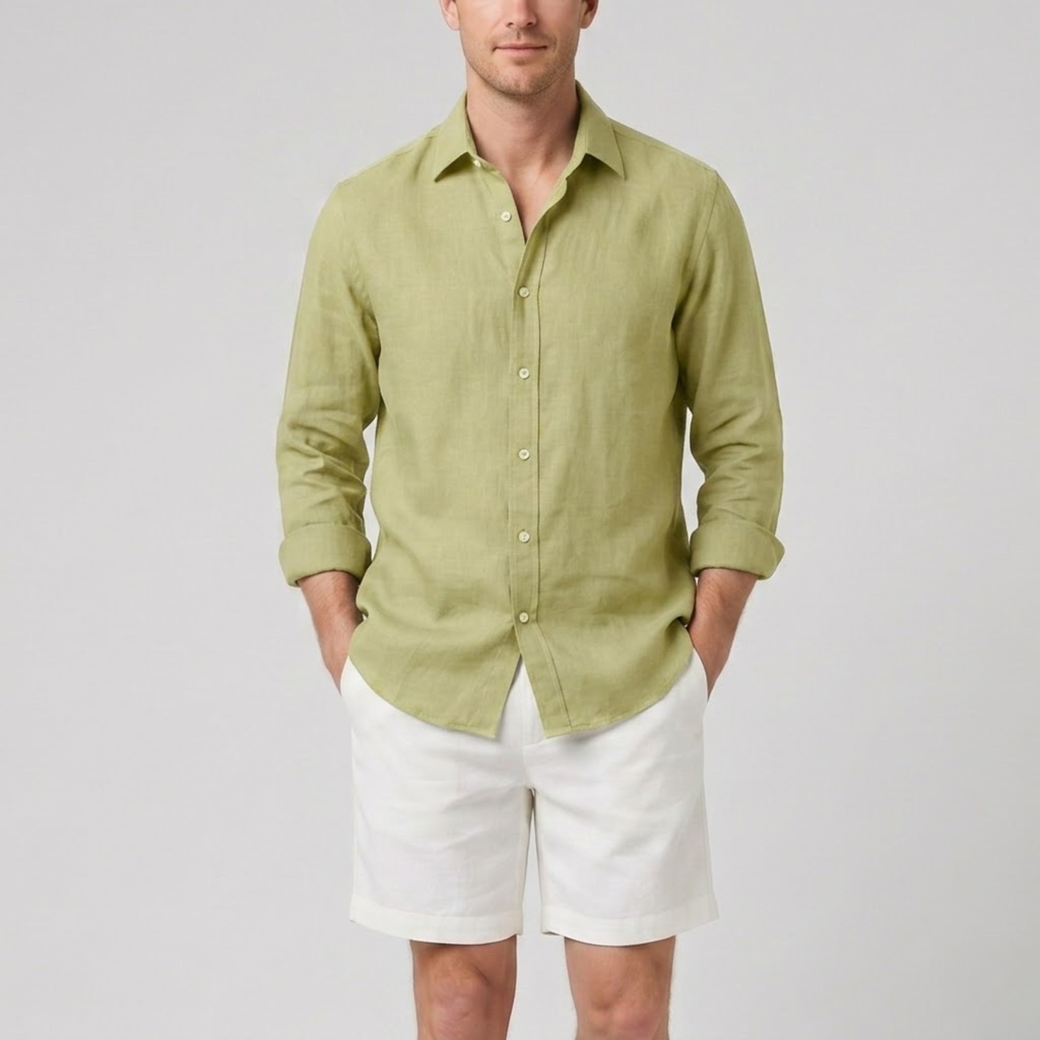 Men’s Long-Sleeved Linen Shirt and Shorts Set | Celestiella