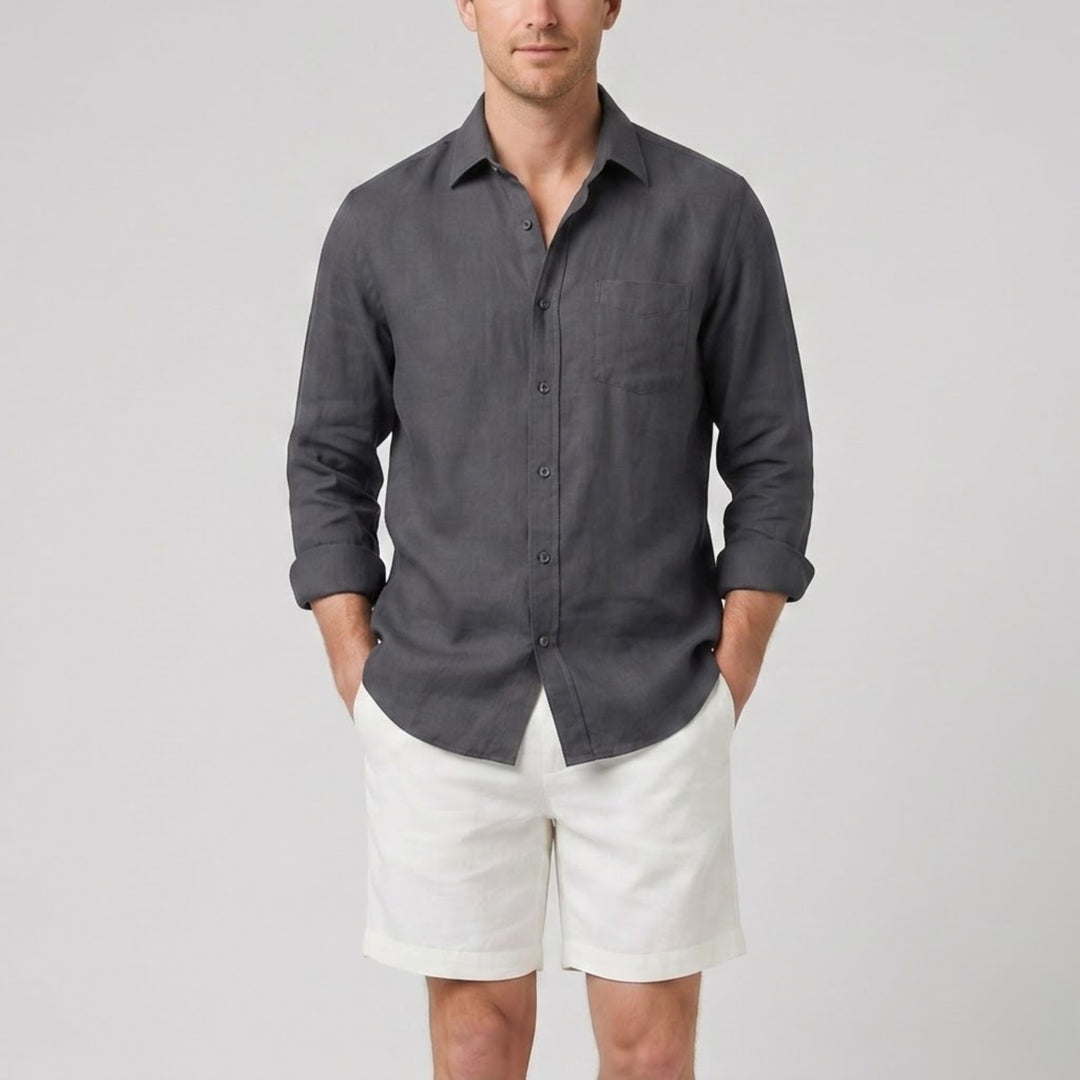 Men's Co-ord Set – Long-Sleeve Linen Shirt & Shorts