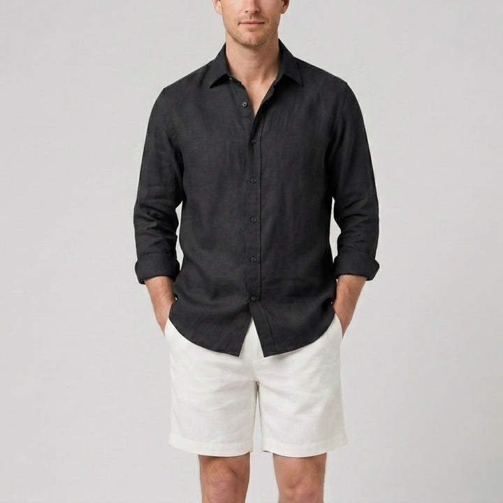 Men's Co-ord Set – Long-Sleeve Linen Shirt & Shorts