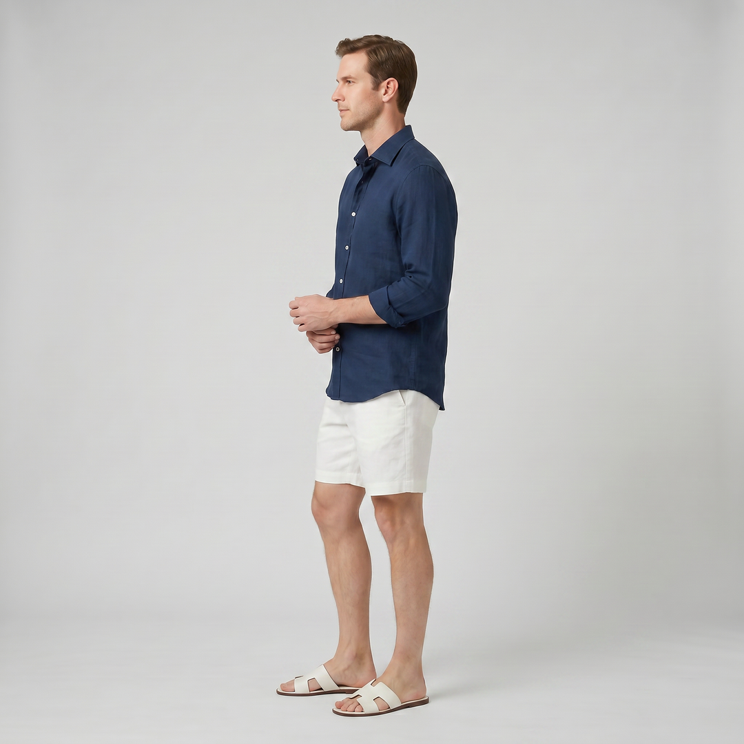 Men's Co-ord Set – Long-Sleeve Linen Shirt & Shorts