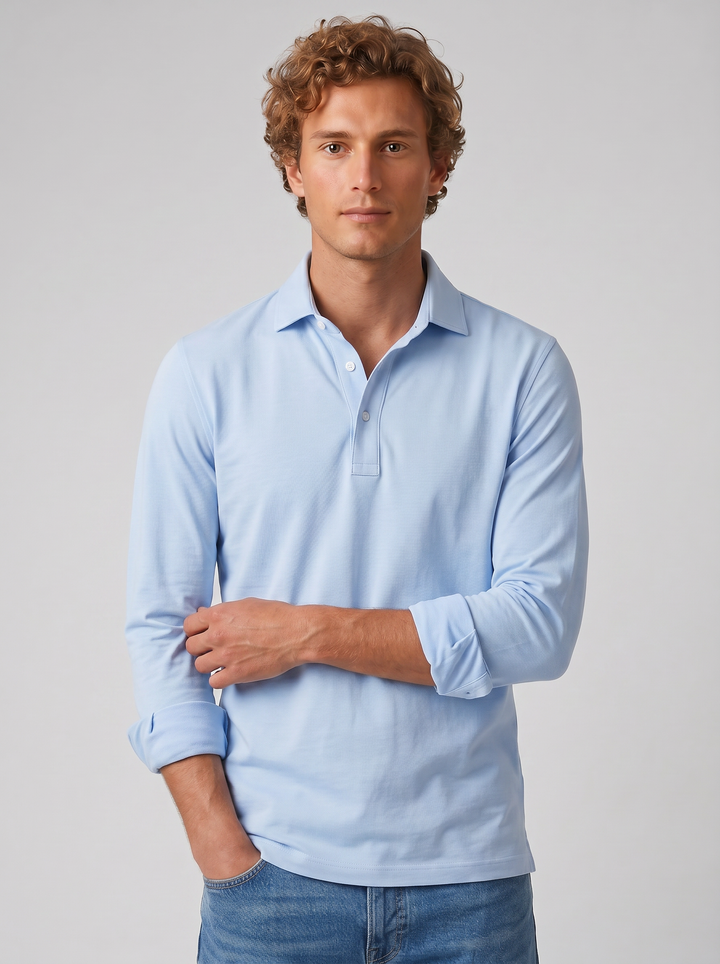 Men's Long-Sleeve Polo Shirt – Cotton