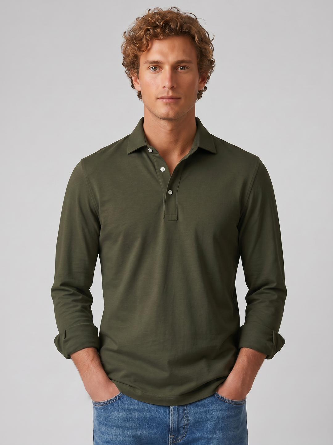 Men's Long-Sleeve Polo Shirt – Cotton