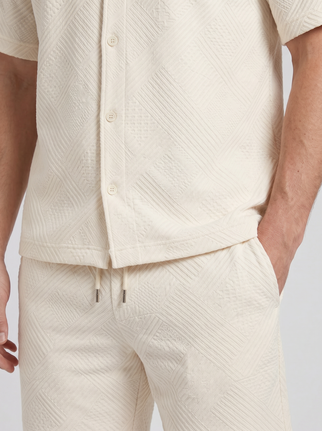 Men's Co-ord Set – Plaid Texture Shirt & Shorts