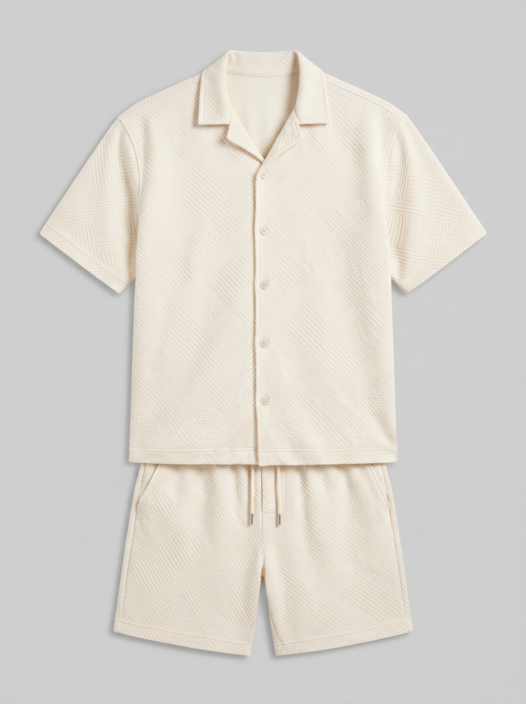 Men's Co-ord Set – Plaid Texture Shirt & Shorts