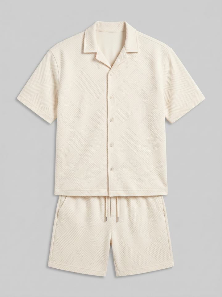 Men's Co-ord Set – Plaid Texture Shirt & Shorts