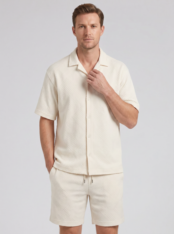 Men's Co-ord Set – Plaid Texture Shirt & Shorts