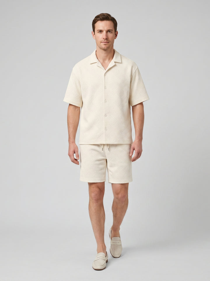 Men's Co-ord Set – Plaid Texture Shirt & Shorts
