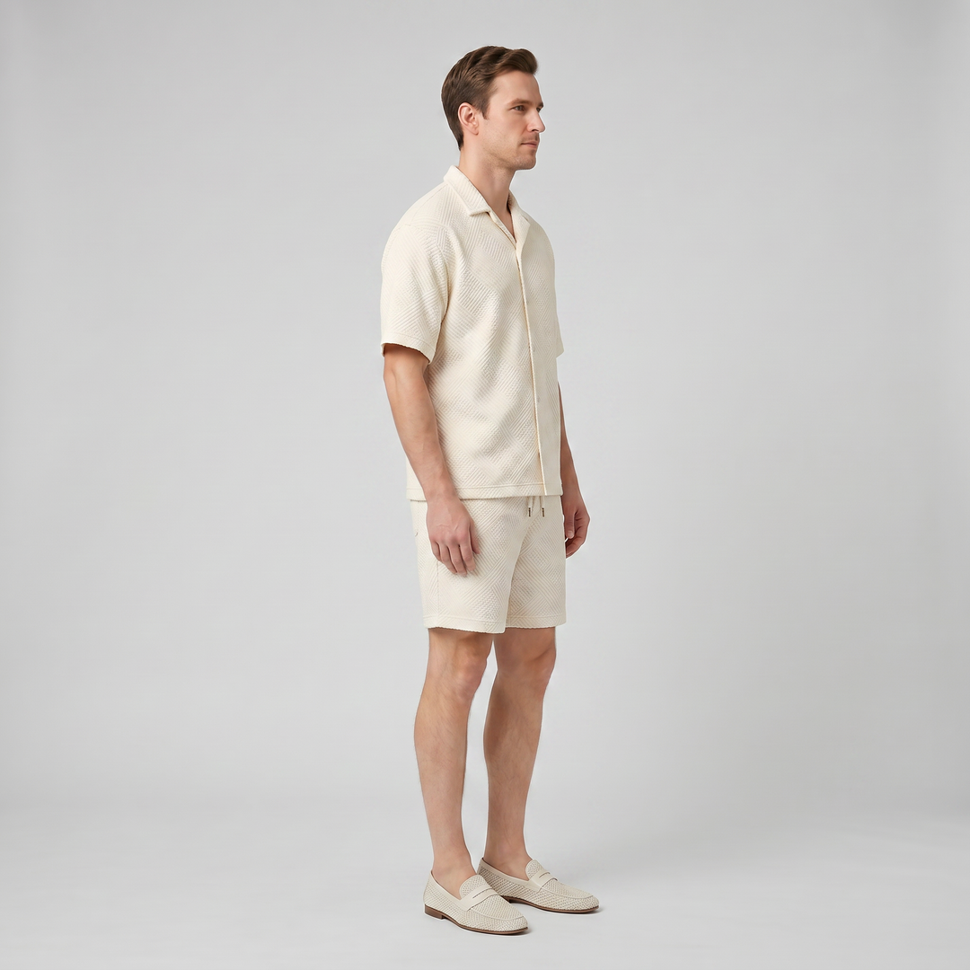 Men's Co-ord Set – Plaid Texture Shirt & Shorts