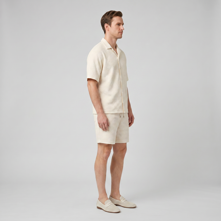 Men's Co-ord Set – Plaid Texture Shirt & Shorts