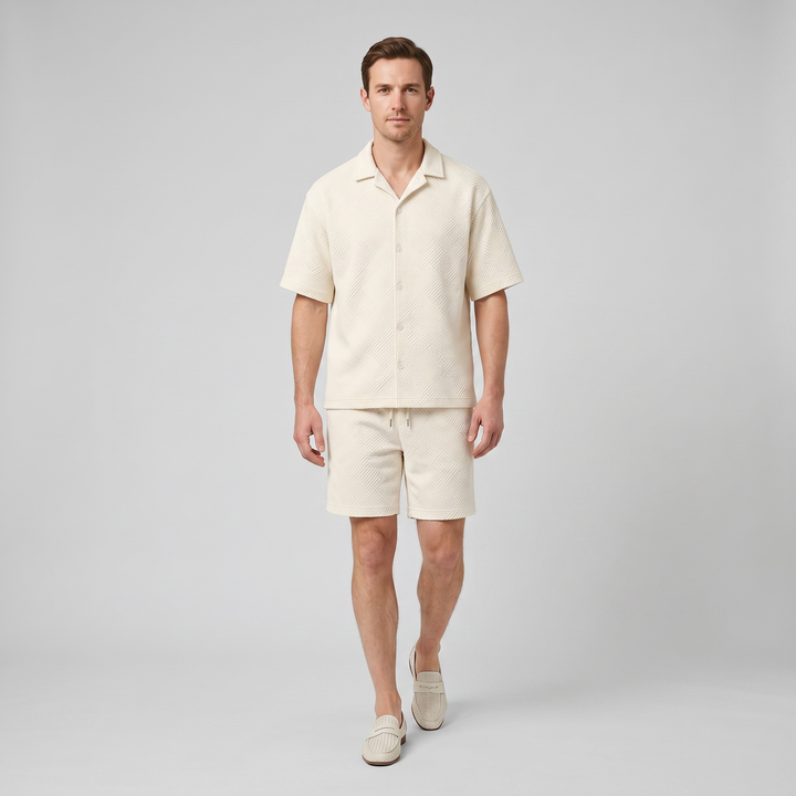 Men's Co-ord Set – Plaid Texture Shirt & Shorts