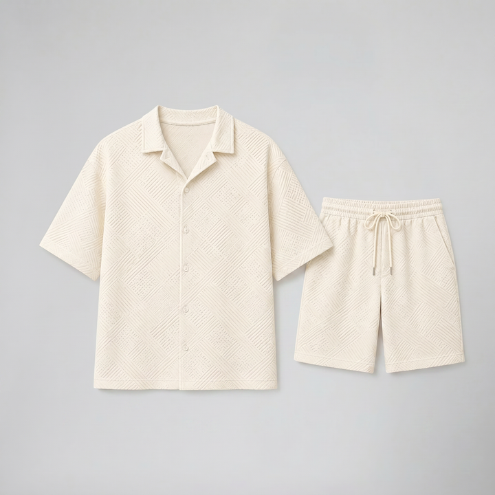 Men's Co-ord Set – Plaid Texture Shirt & Shorts