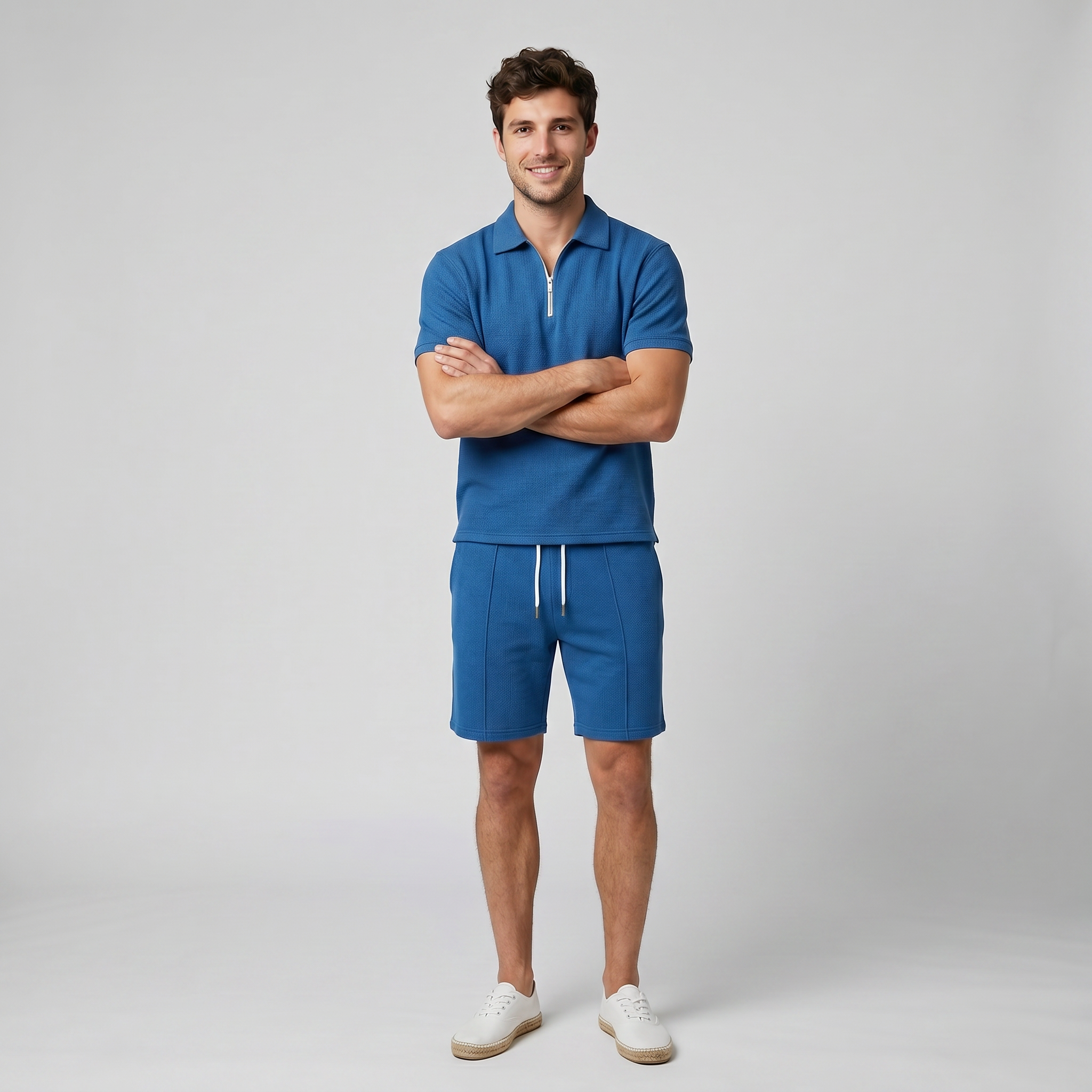 Men’s Quarter-Zip Polo & Drawstring Shorts Set | Celestiella