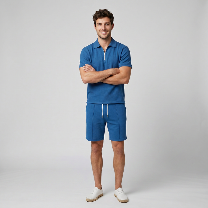 Men's Co-ord Set, Quarter-Zip Polo & Shorts