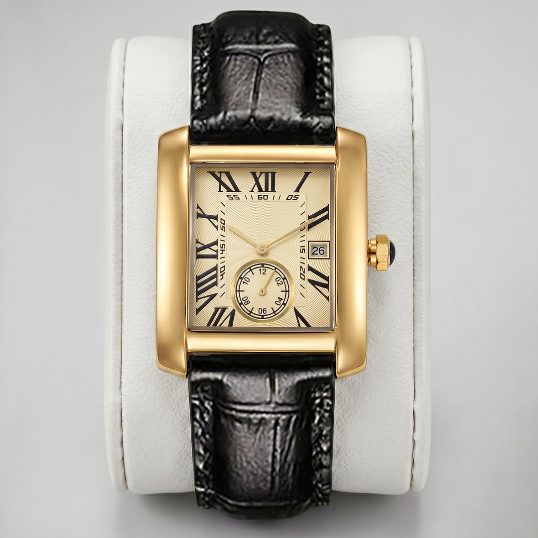 Men’s Leather Strap Rectangular Watch | Celestiella