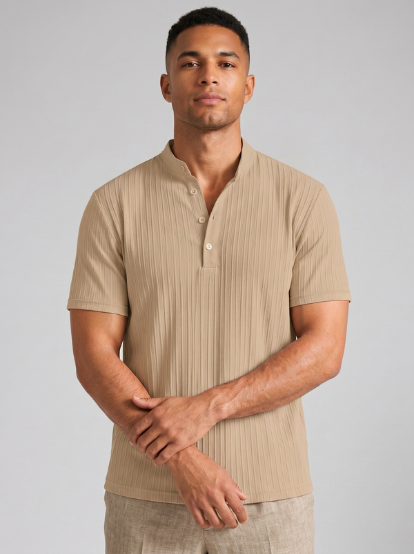 Men's ribbed henley shirt, khaki