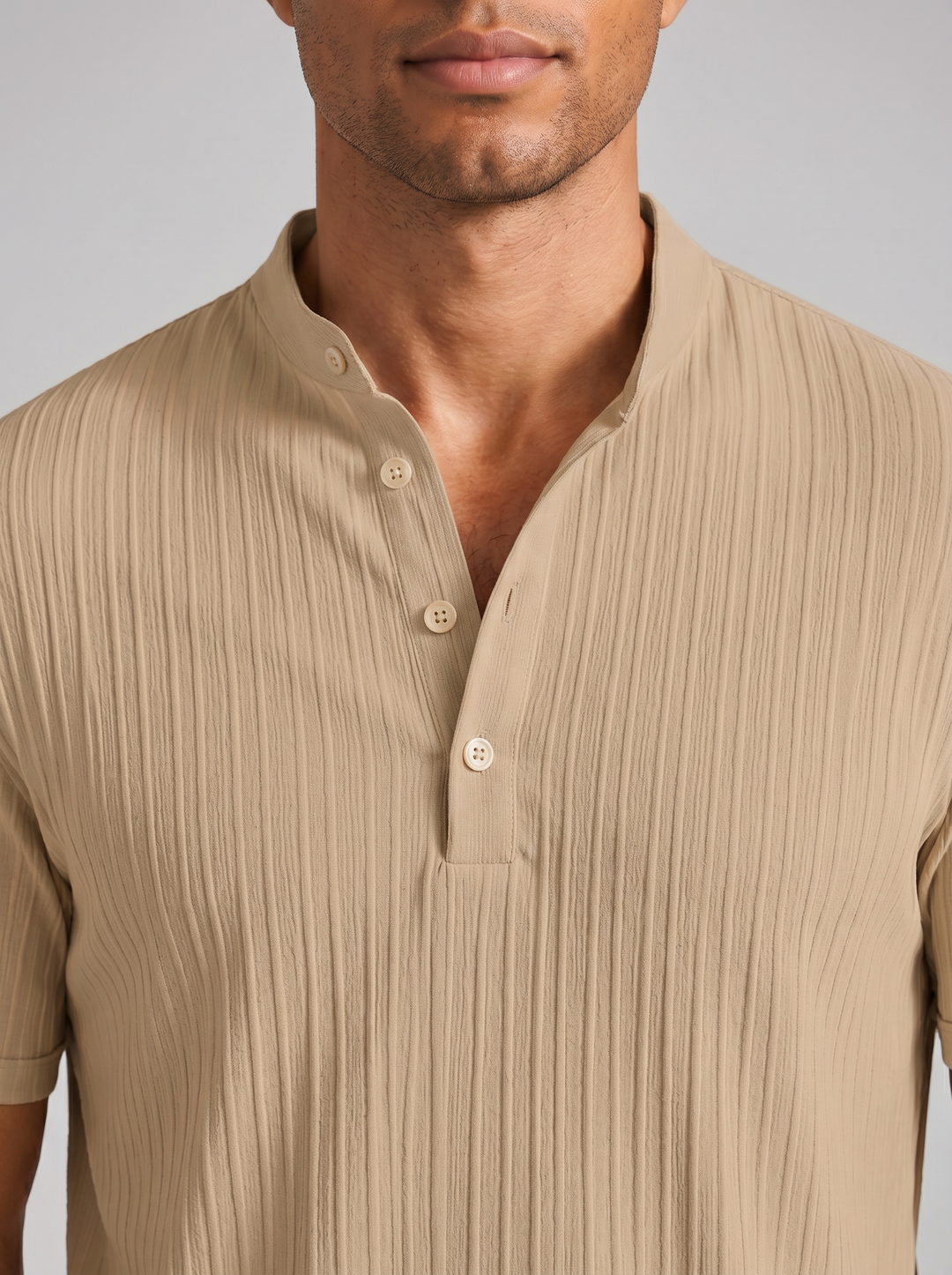 Men's Ribbed Henley Shirt – Lightweight Summer Top