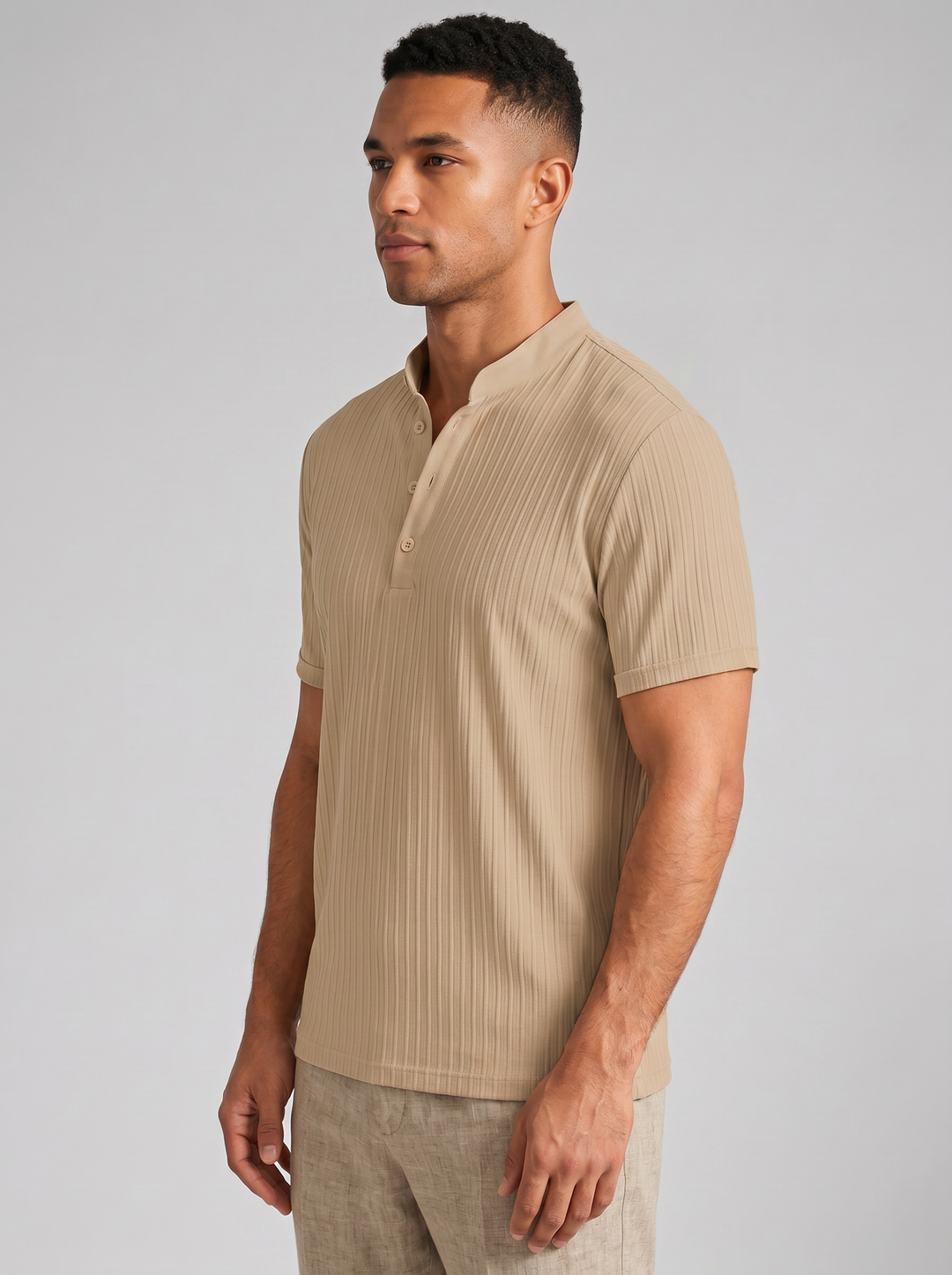 Men's Ribbed Henley Shirt – Lightweight Summer Top
