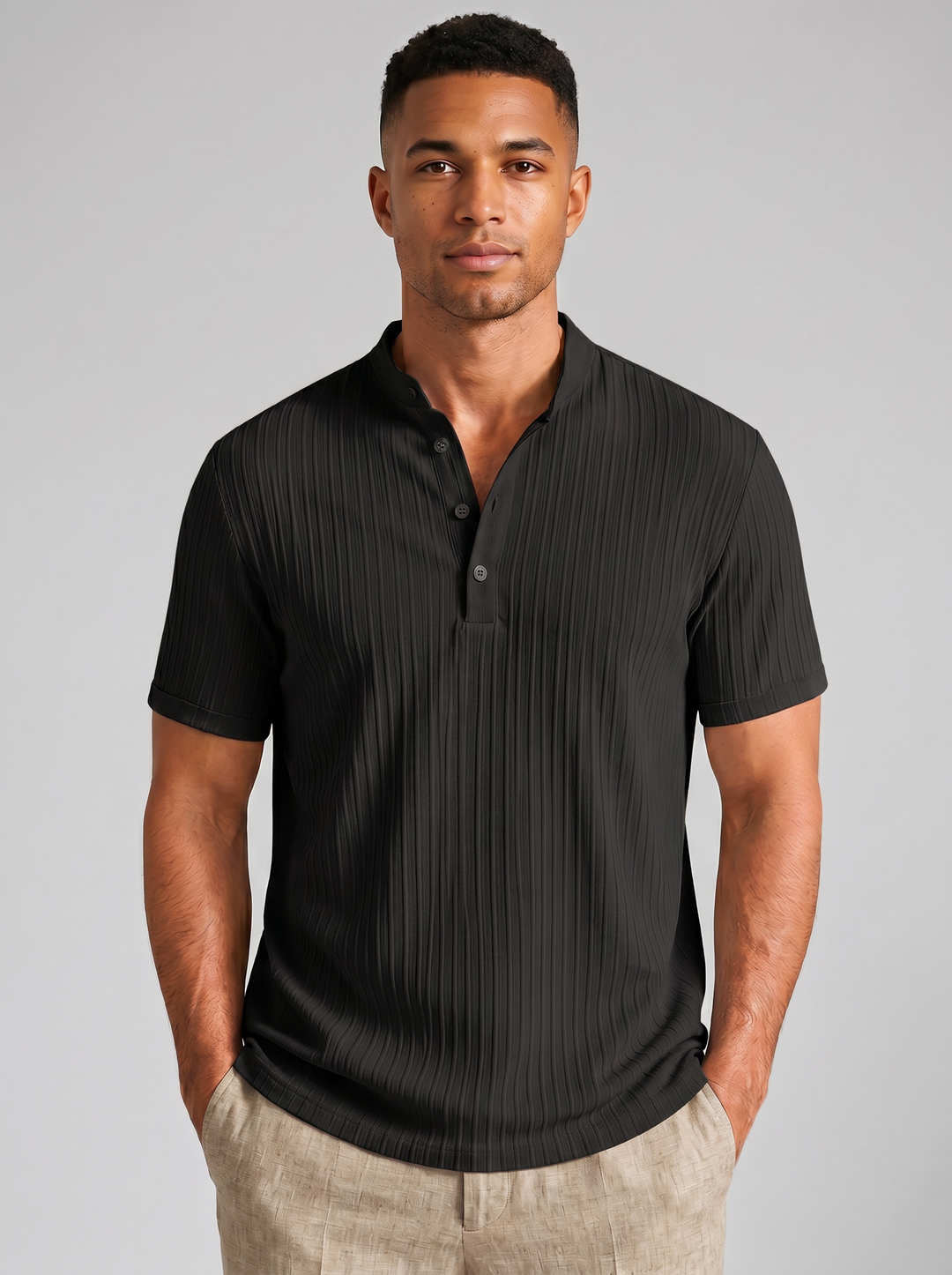 Men's Ribbed Henley Shirt – Lightweight Summer Top