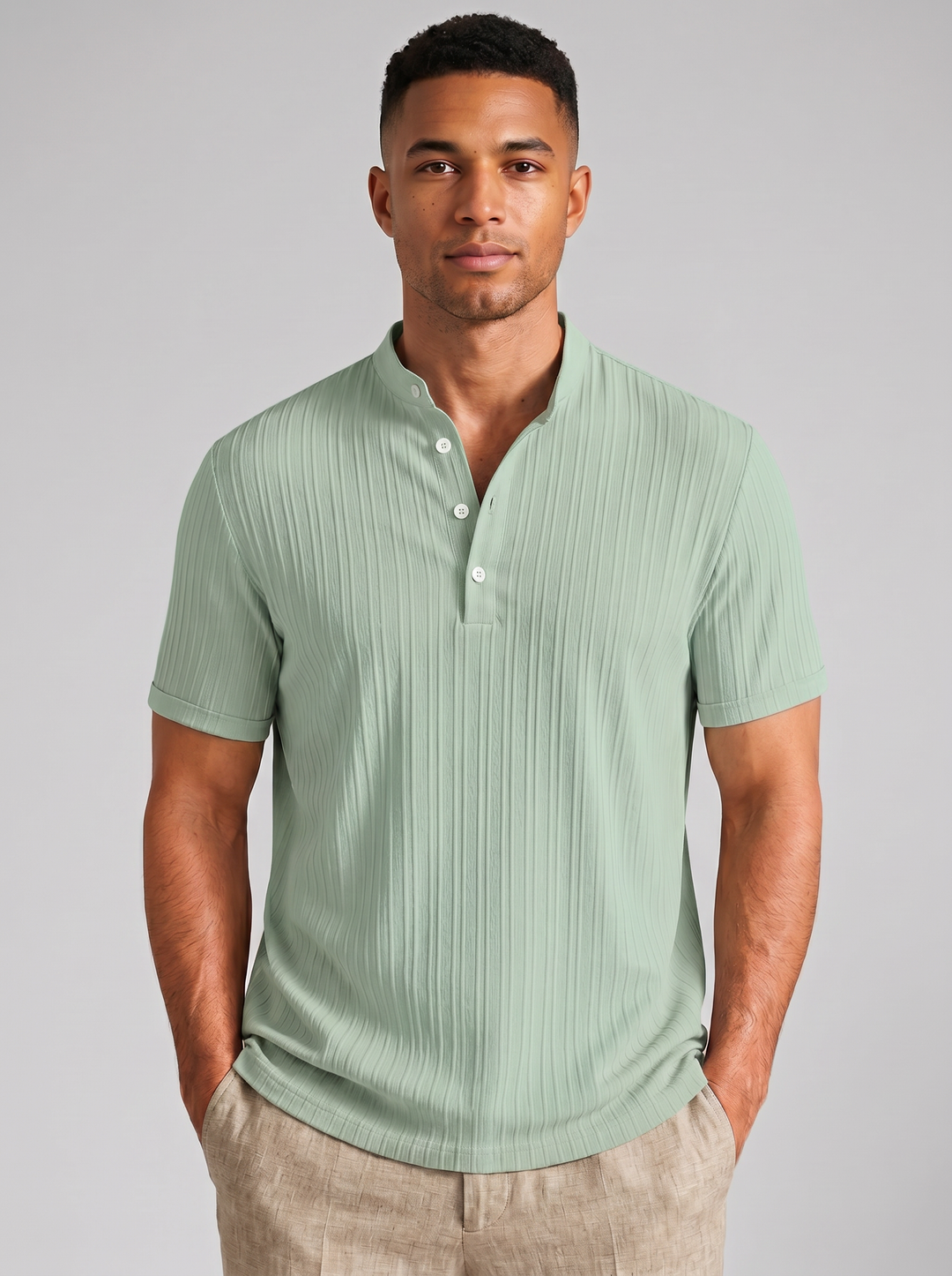 Men's Ribbed Henley Shirt – Lightweight Summer Top