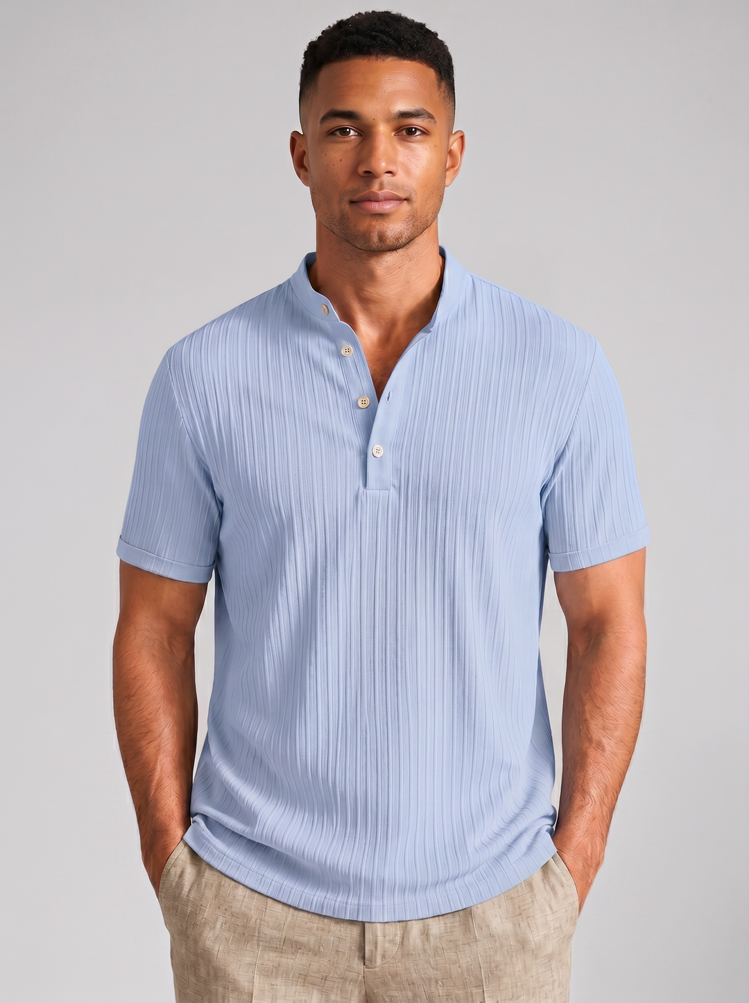 Men's Ribbed Henley Shirt – Lightweight Summer Top