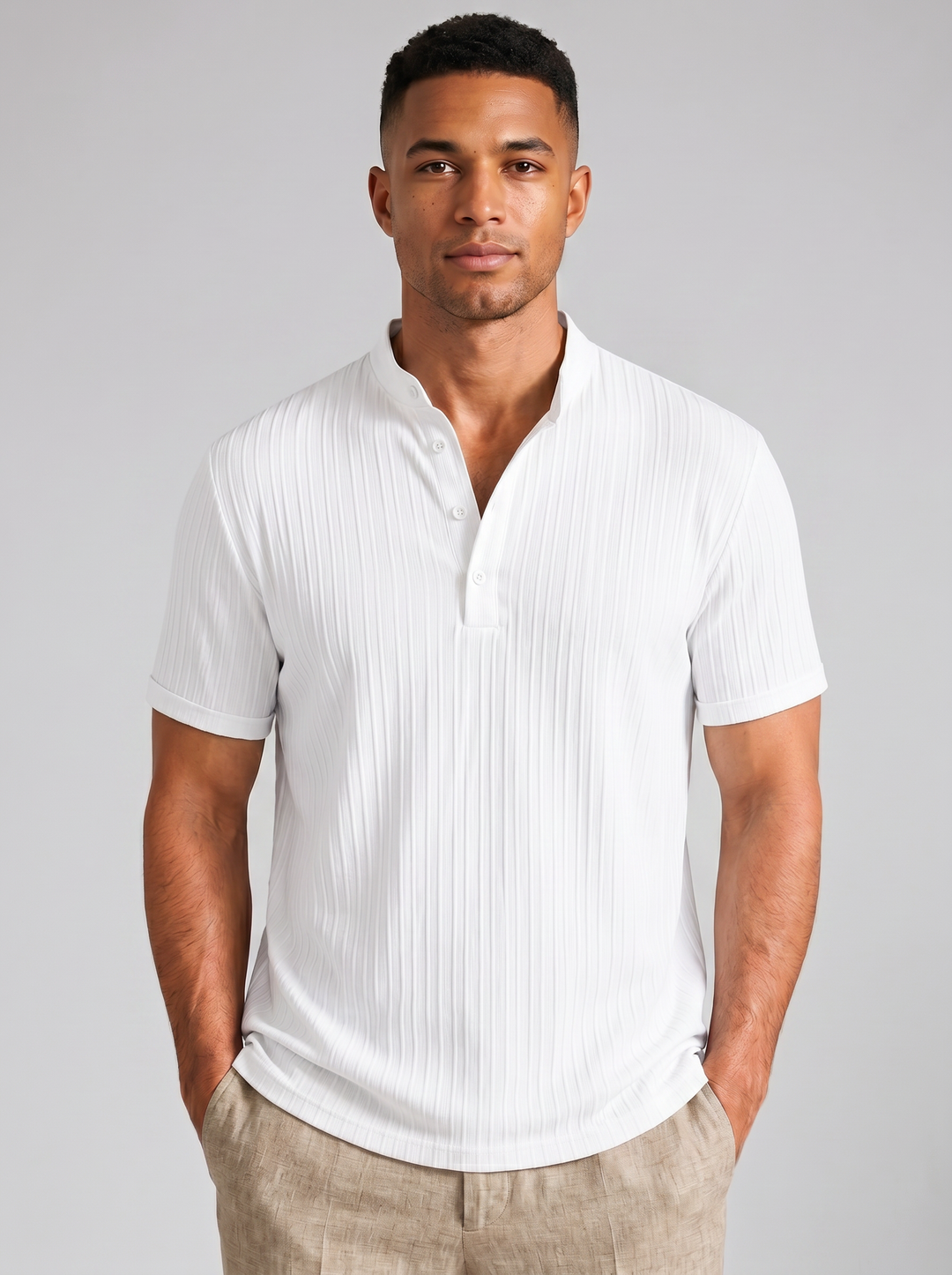 Men's Ribbed Henley Shirt – Lightweight Summer Top