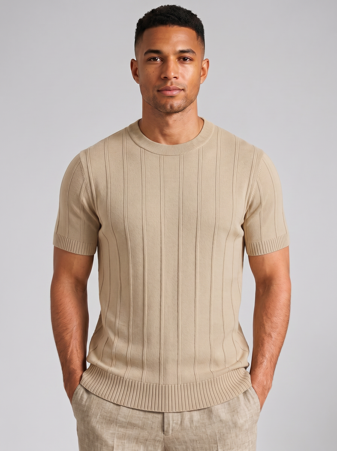 Men's T-Shirt – Ribbed Knit Crew-Neck