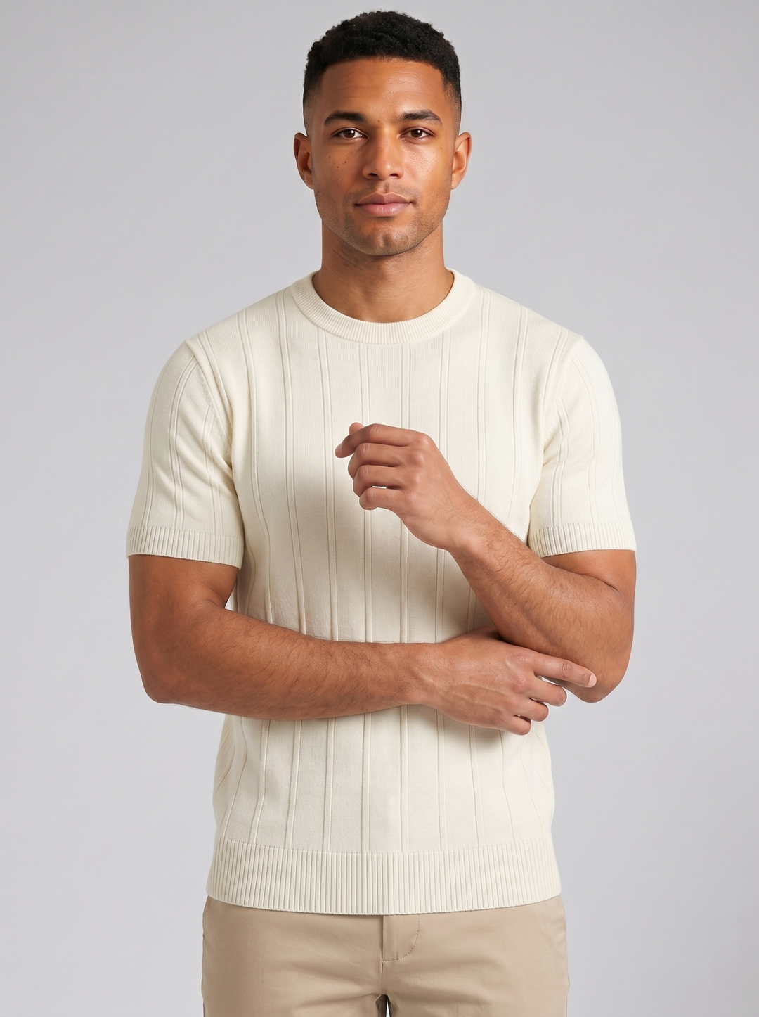 Men's T-Shirt – Ribbed Knit Crew-Neck