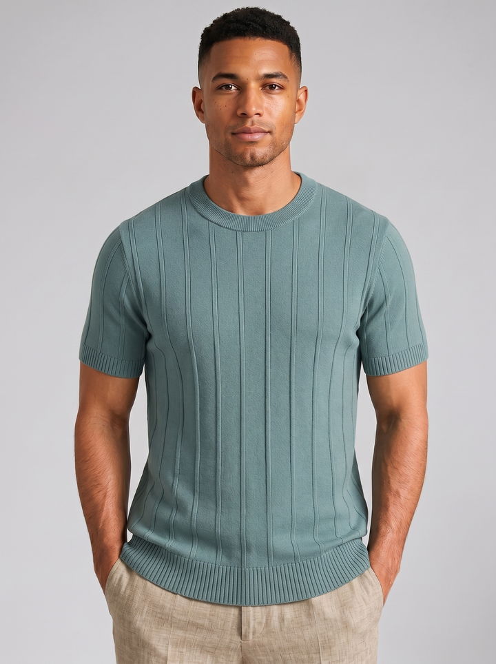 Men's T-Shirt – Ribbed Knit Crew-Neck