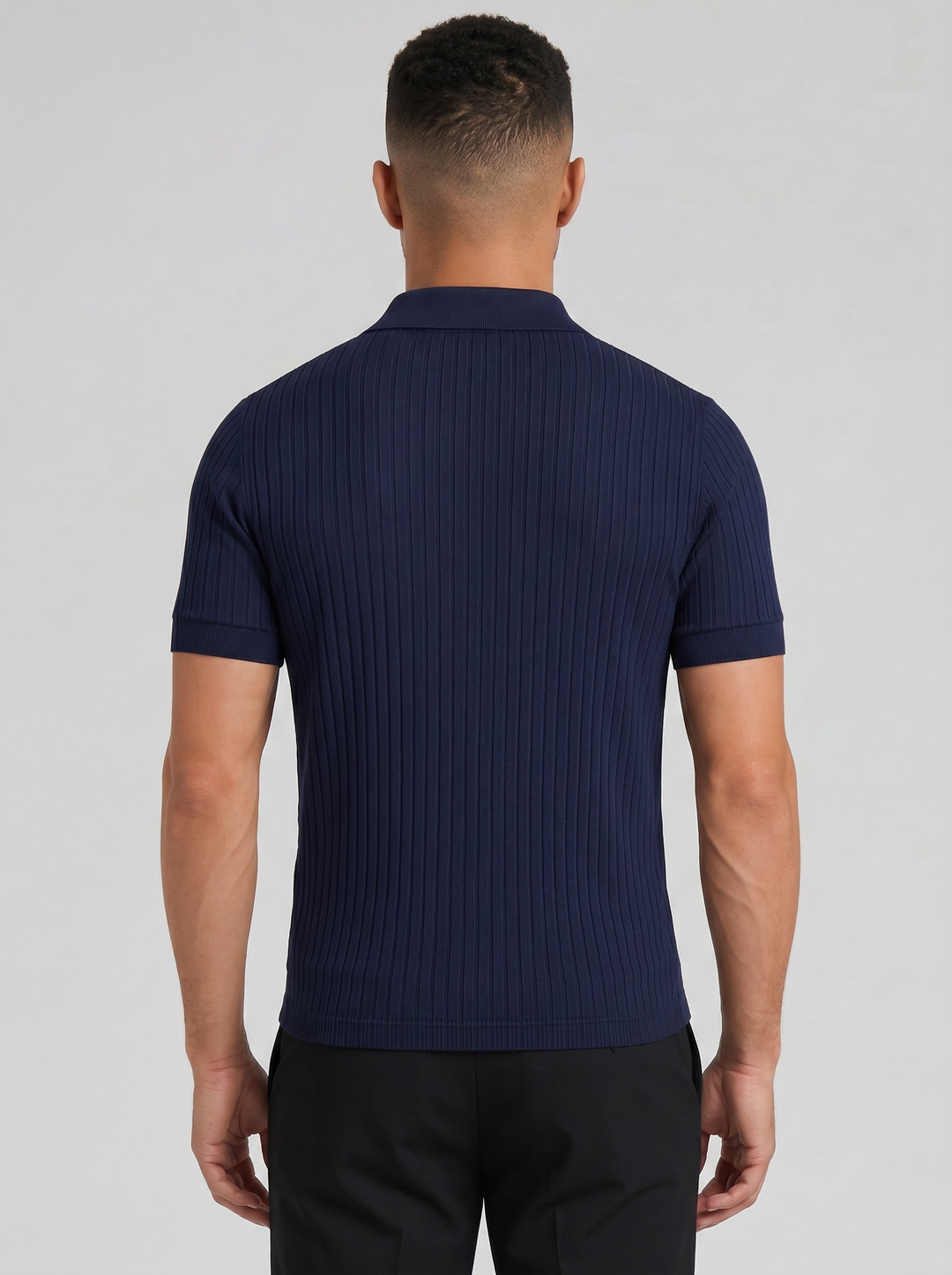 Men's Ribbed Knit Polo Shirt – Smart Casual V-Neck