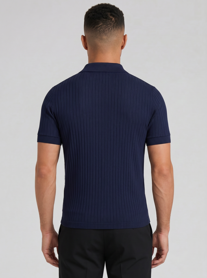Men's Ribbed Knit Polo Shirt – Smart Casual V-Neck