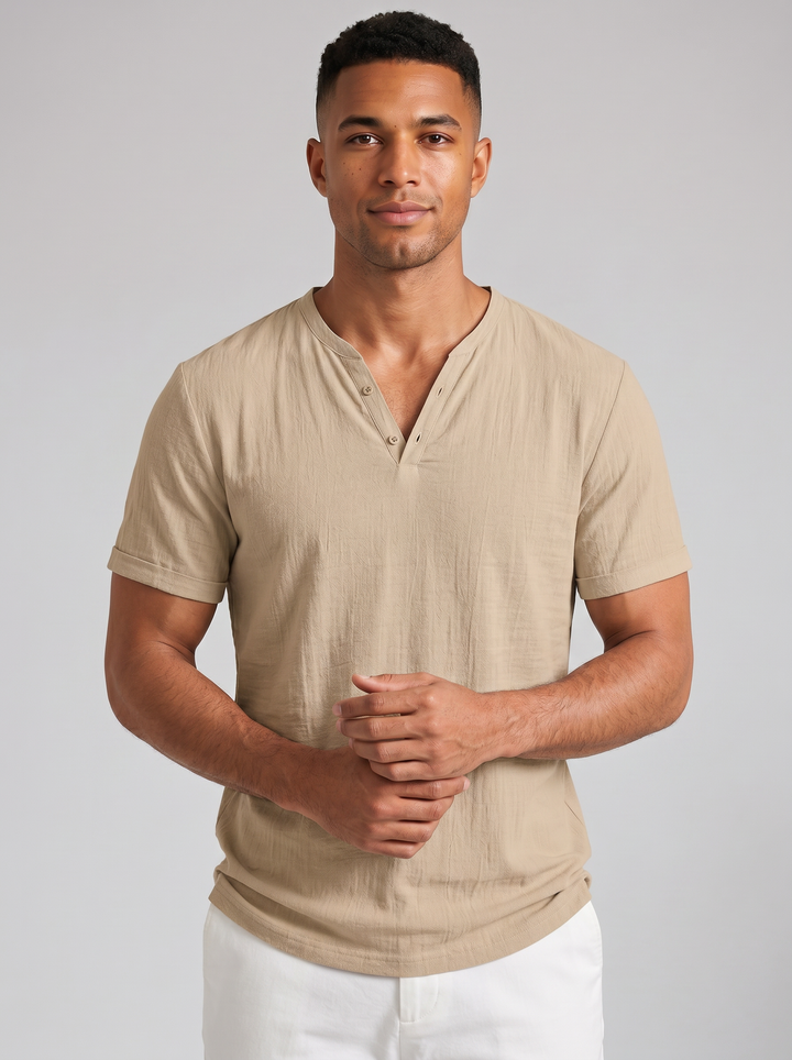 Men's Henley Shirt – Short-Sleeve Cotton