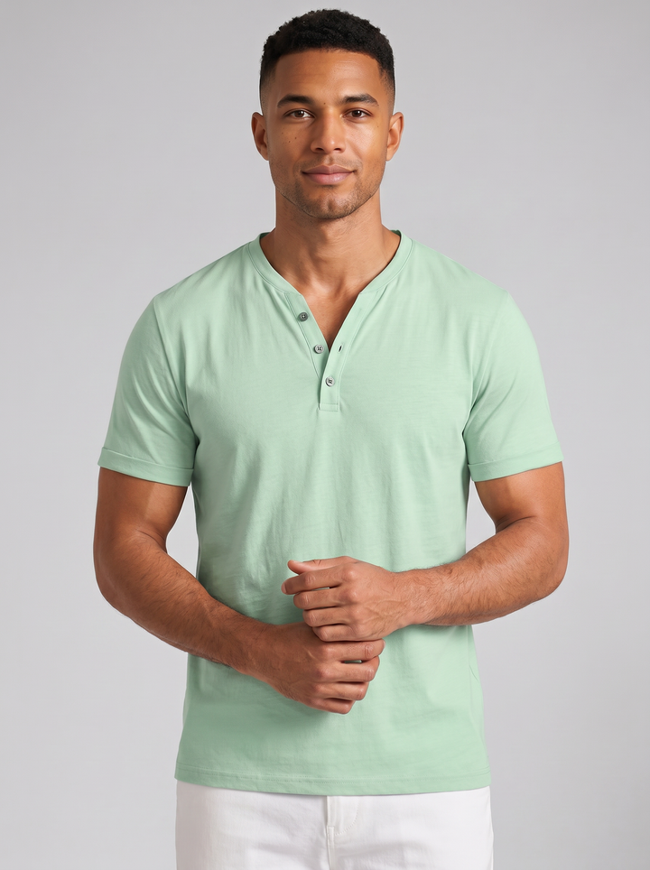Men's Henley Shirt – Short-Sleeve Cotton