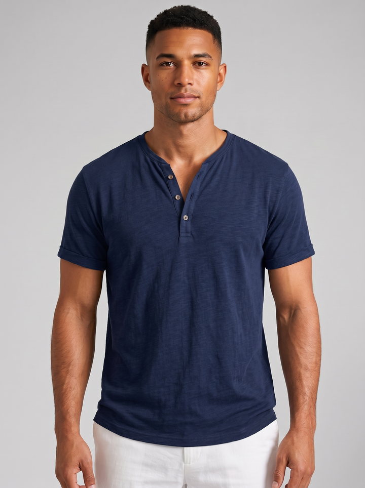 Men's Henley Shirt – Short-Sleeve Cotton
