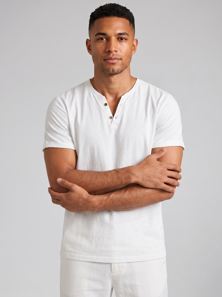 Men's Henley Shirt – Short-Sleeve Cotton