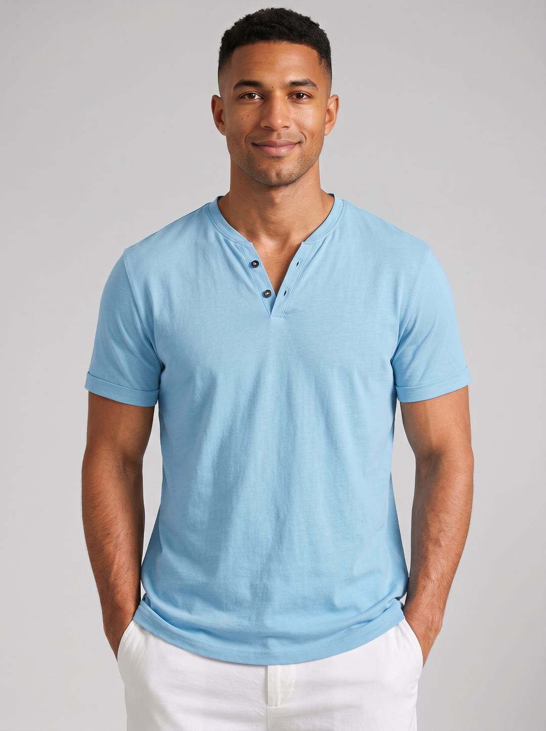 Men's Henley Shirt – Short-Sleeve Cotton