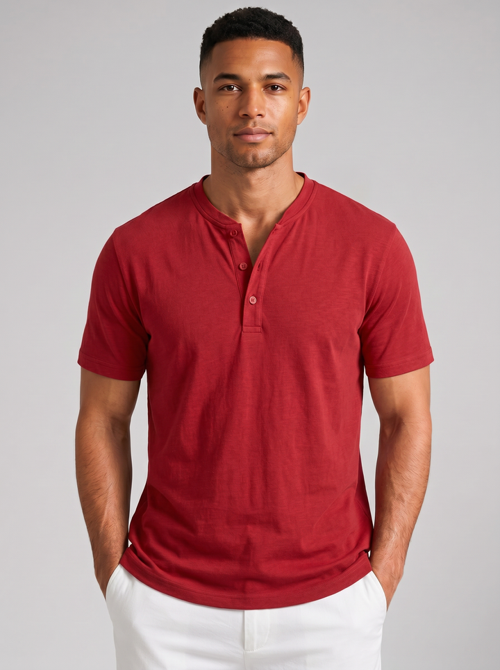 Men's Henley Shirt – Short-Sleeve Cotton