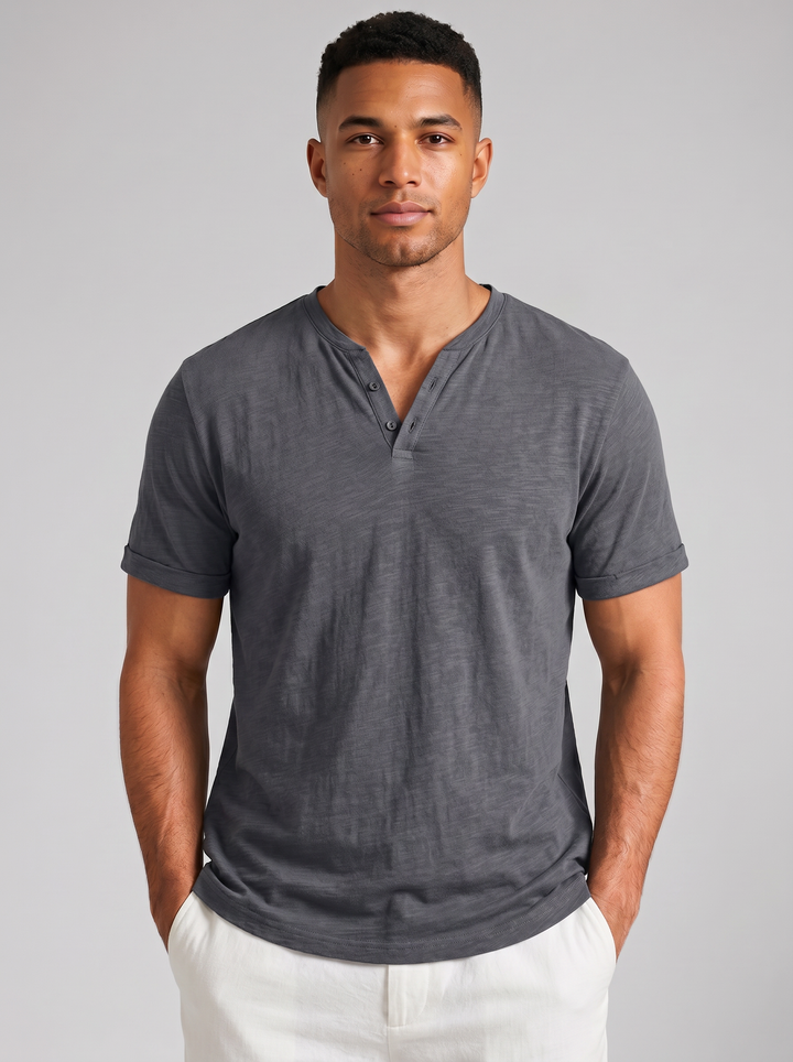 Men's Henley Shirt – Short-Sleeve Cotton