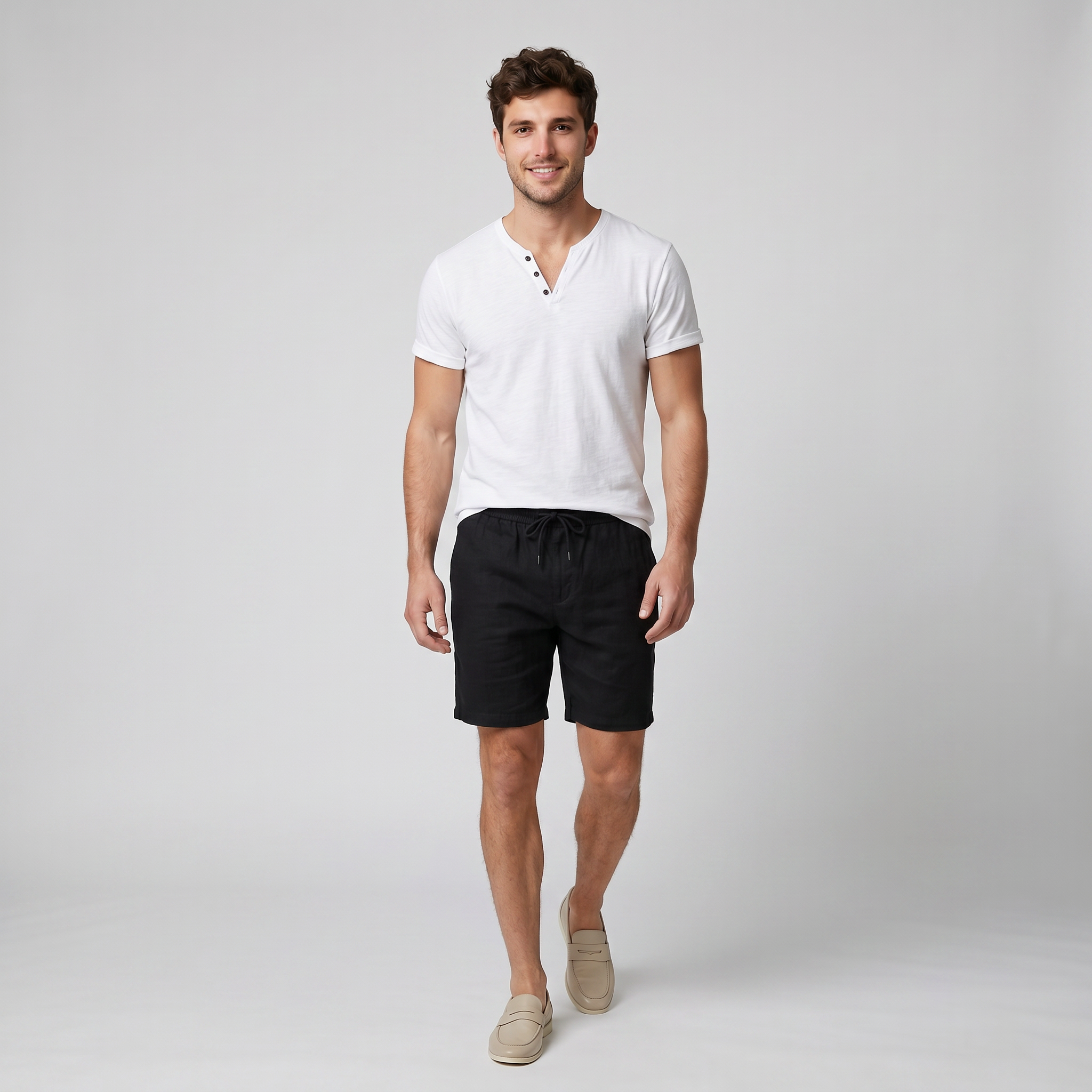 Men’s Short-Sleeve Cotton Henley Shirt | Celestiella