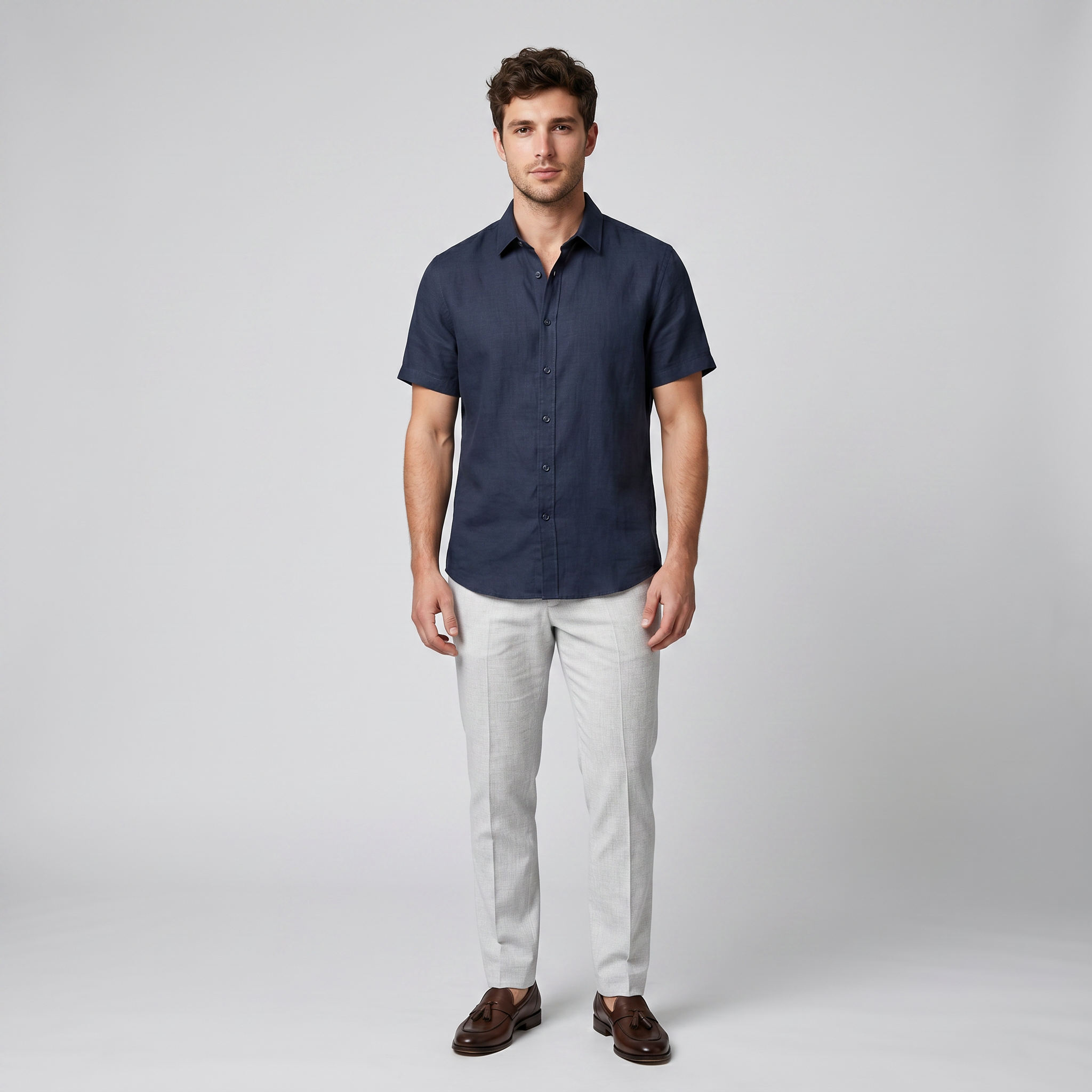 Men’s Essential Short-Sleeve Linen Shirt - Loose Fit | Celestiella