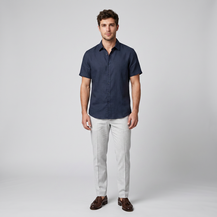 Men’s Essential Short-Sleeve Linen Shirt - Loose Fit | Celestiella