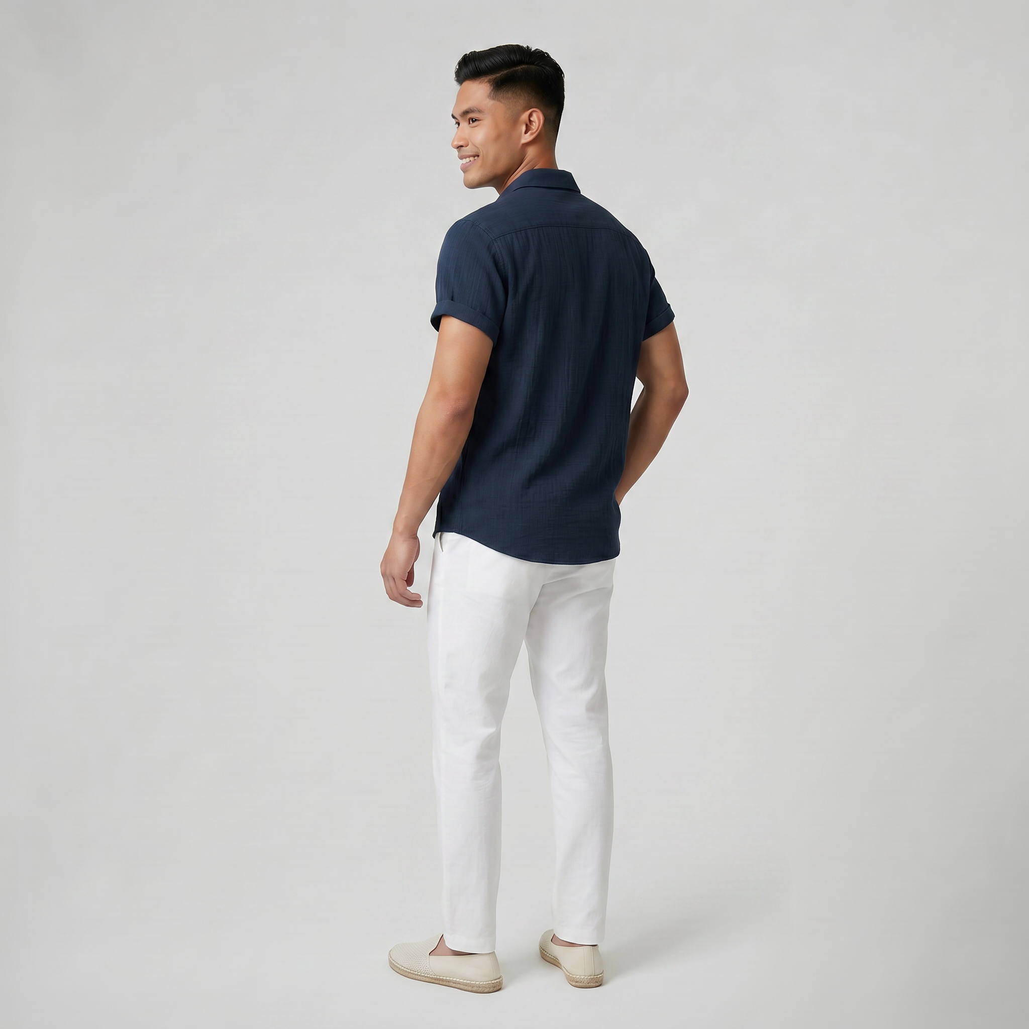 Men’s Short-Sleeve Textured Button-Up Shirt | Celestiella
