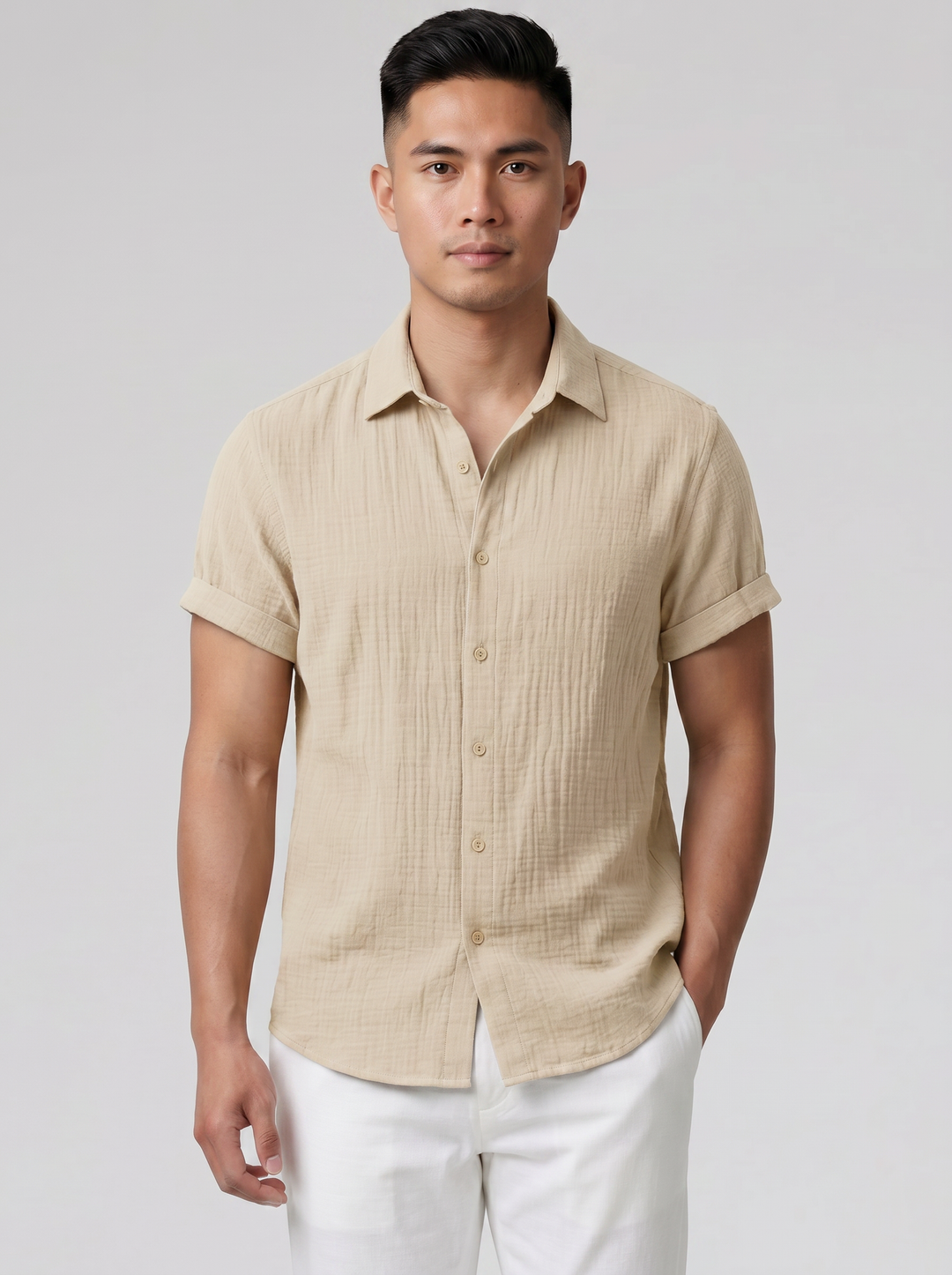 Men's Summer Shirt – Short-Sleeve Textured