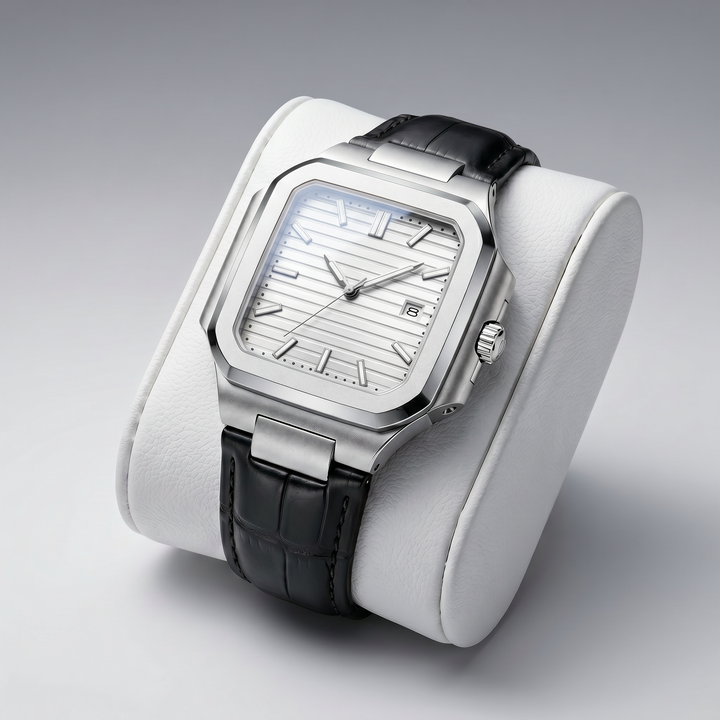 Men's Silver Square Date Watch | Celestiella