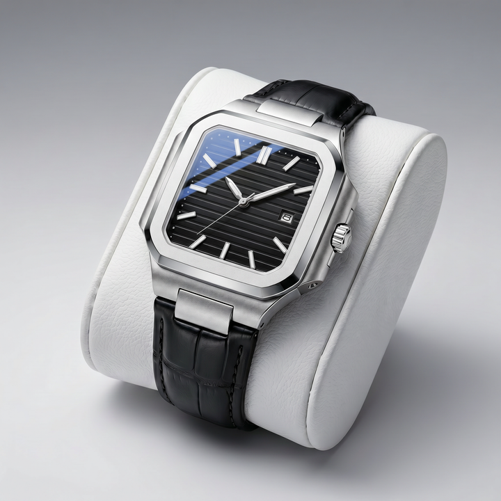 Men's Silver Square Date Watch | Celestiella