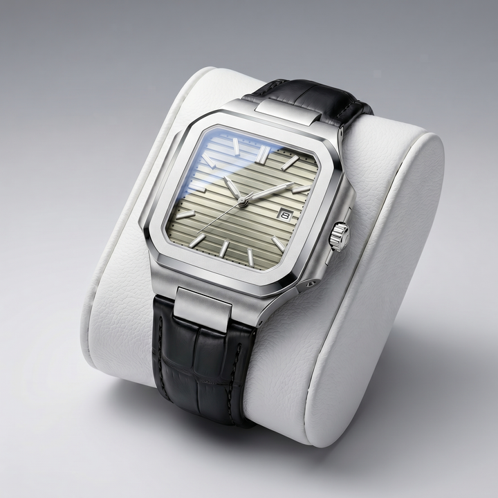 Men's Silver Square Date Watch | Celestiella